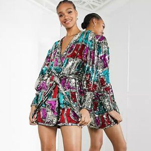 Asos Edition mini wrap dress with graphic sequin, SZ 2